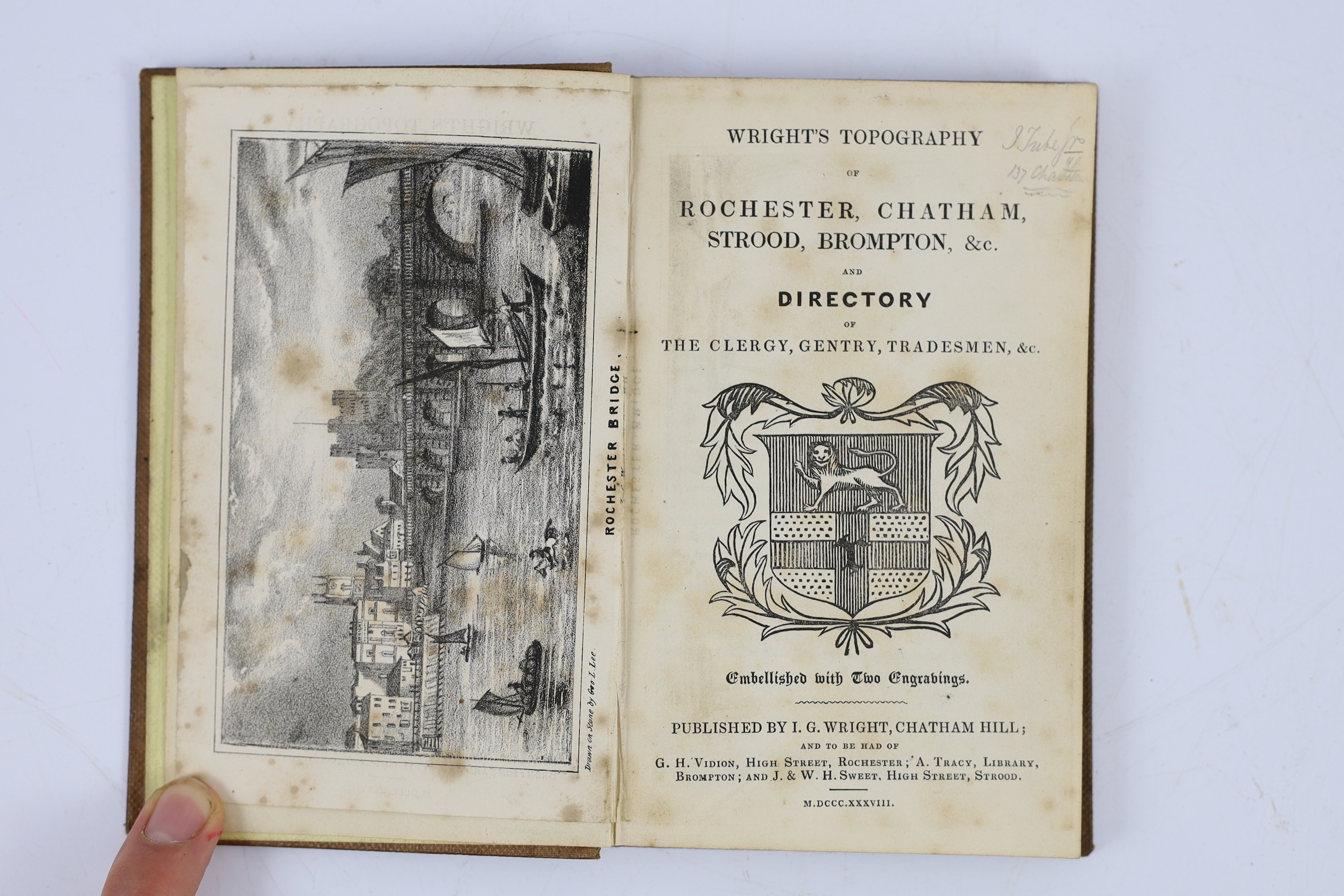KENT: (? Rawlinson, Richard) The Antiquities of the Cathedral Church of Rochester....text decorations; contemp. gilt ruled calf with panelled spine and red label, sm. 8vo. 1723; Wright's Topography of Rochester, Chatham.